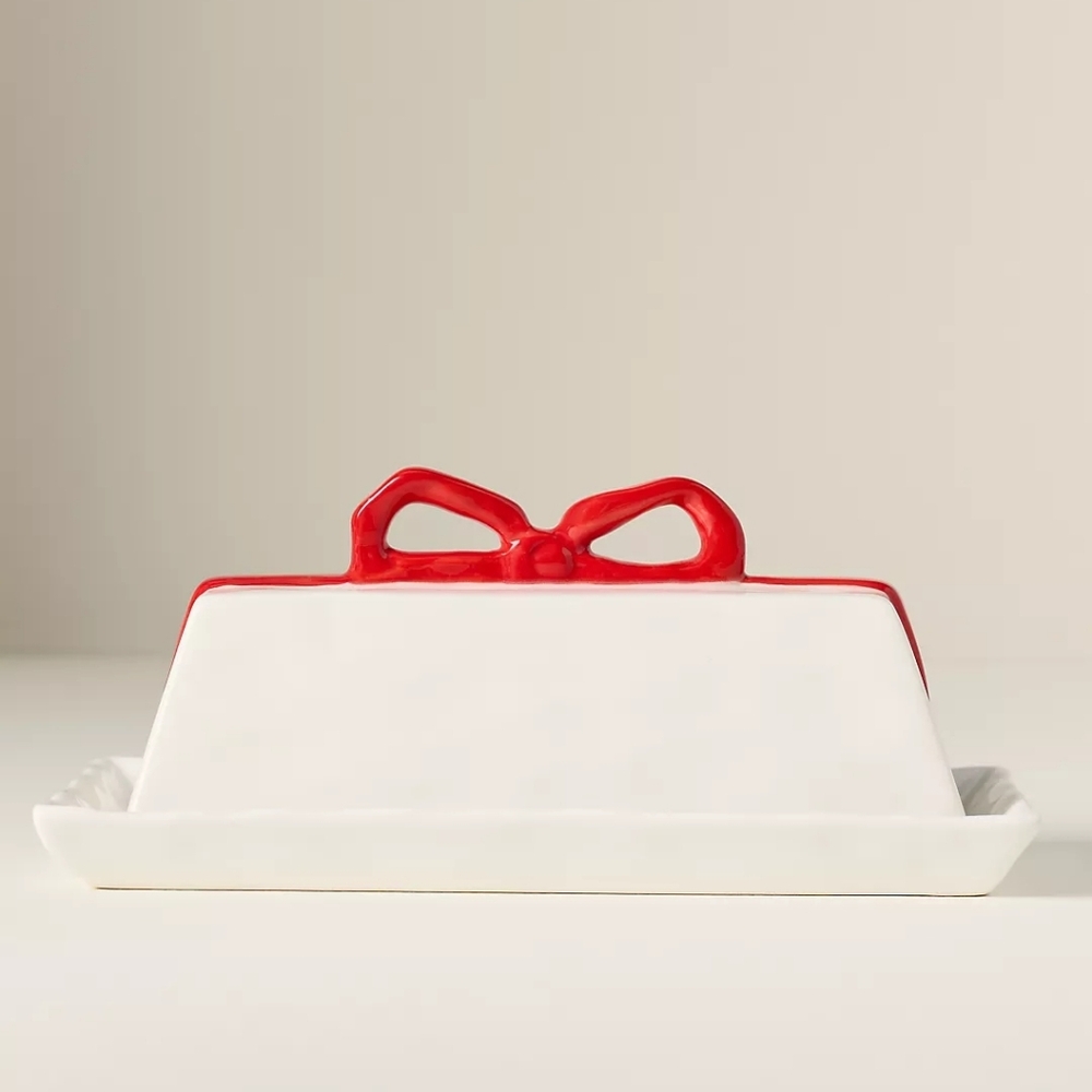 Anthropologie Benedita Bow Ceramic Stoneware Butter Dish